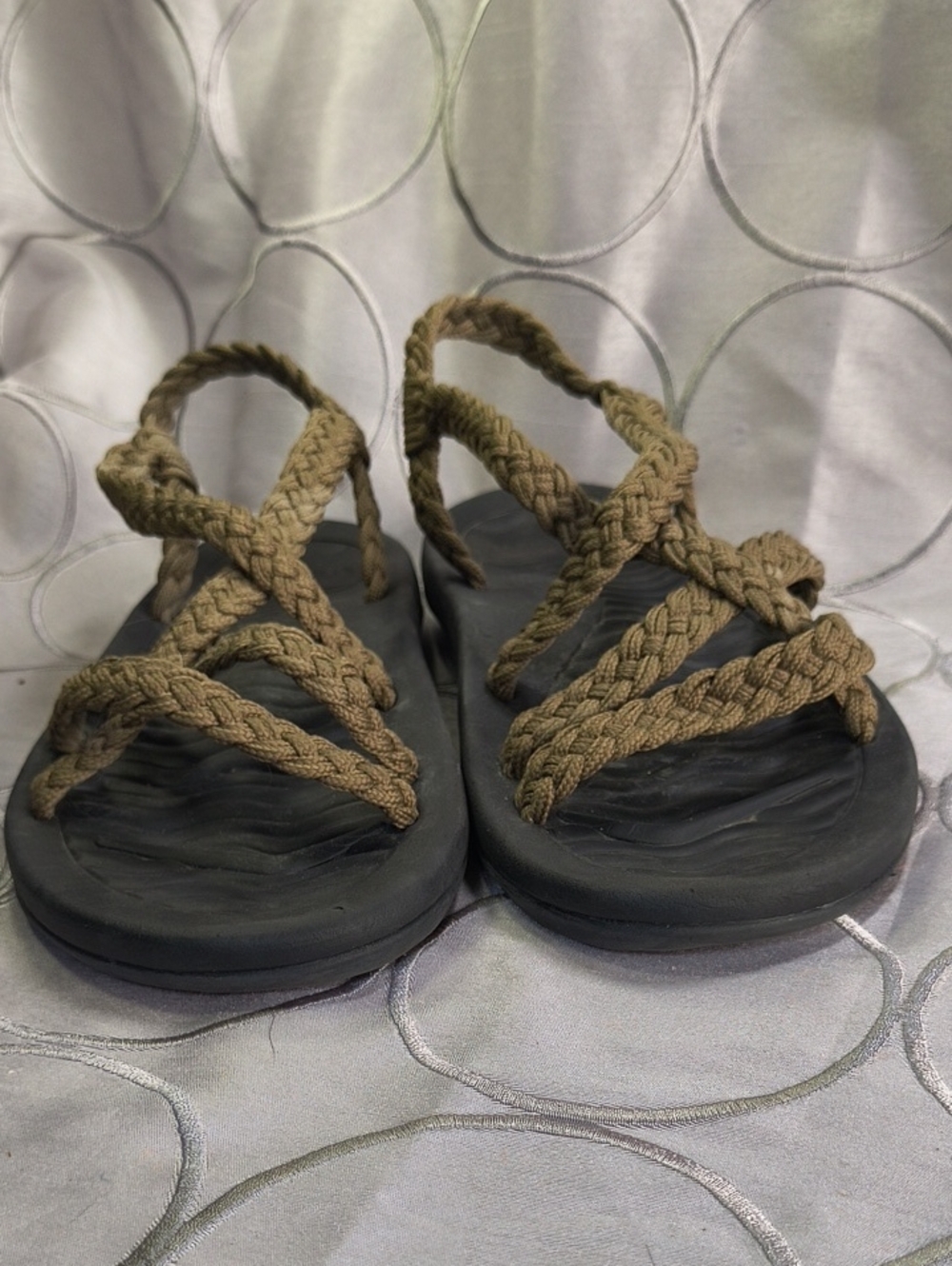 MEGNYA Braided Strap Sandals in Khaki and Black Women's Size 9 AA
